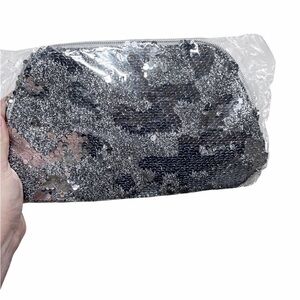NEW Ulta Beauty Silver Sequin Zip Pouch